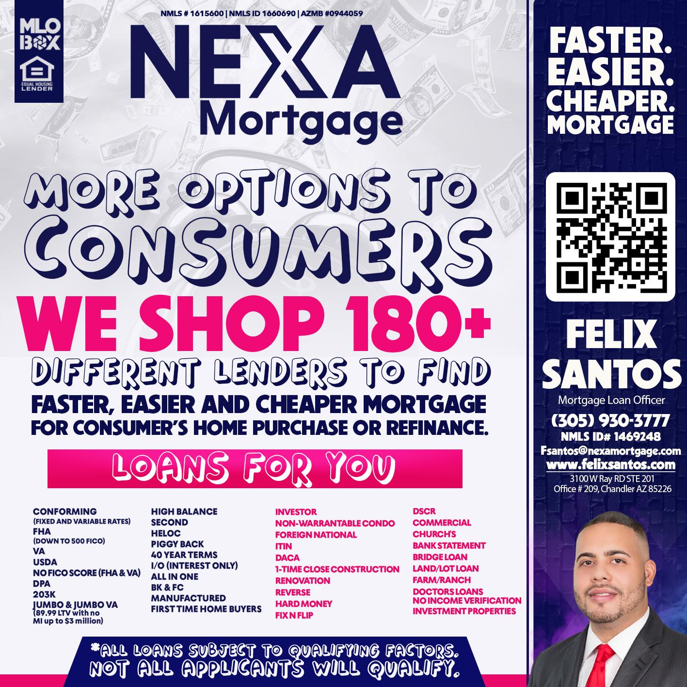 more options to consumers - Felix Santos -Mortgage Loan Officer